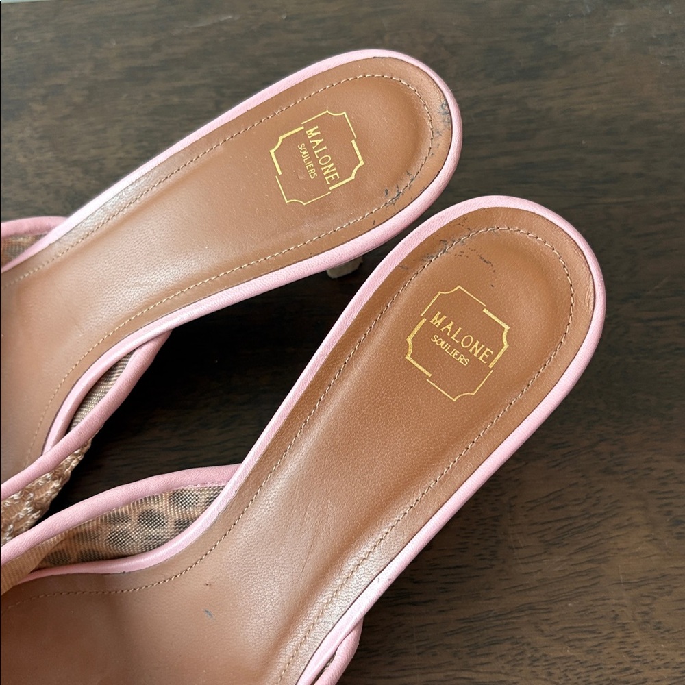 Malone Souliers Missy Mule Pumps EU 38 Pink Heels Slip-On Leather Pointed Toe - Picture 4 of 6